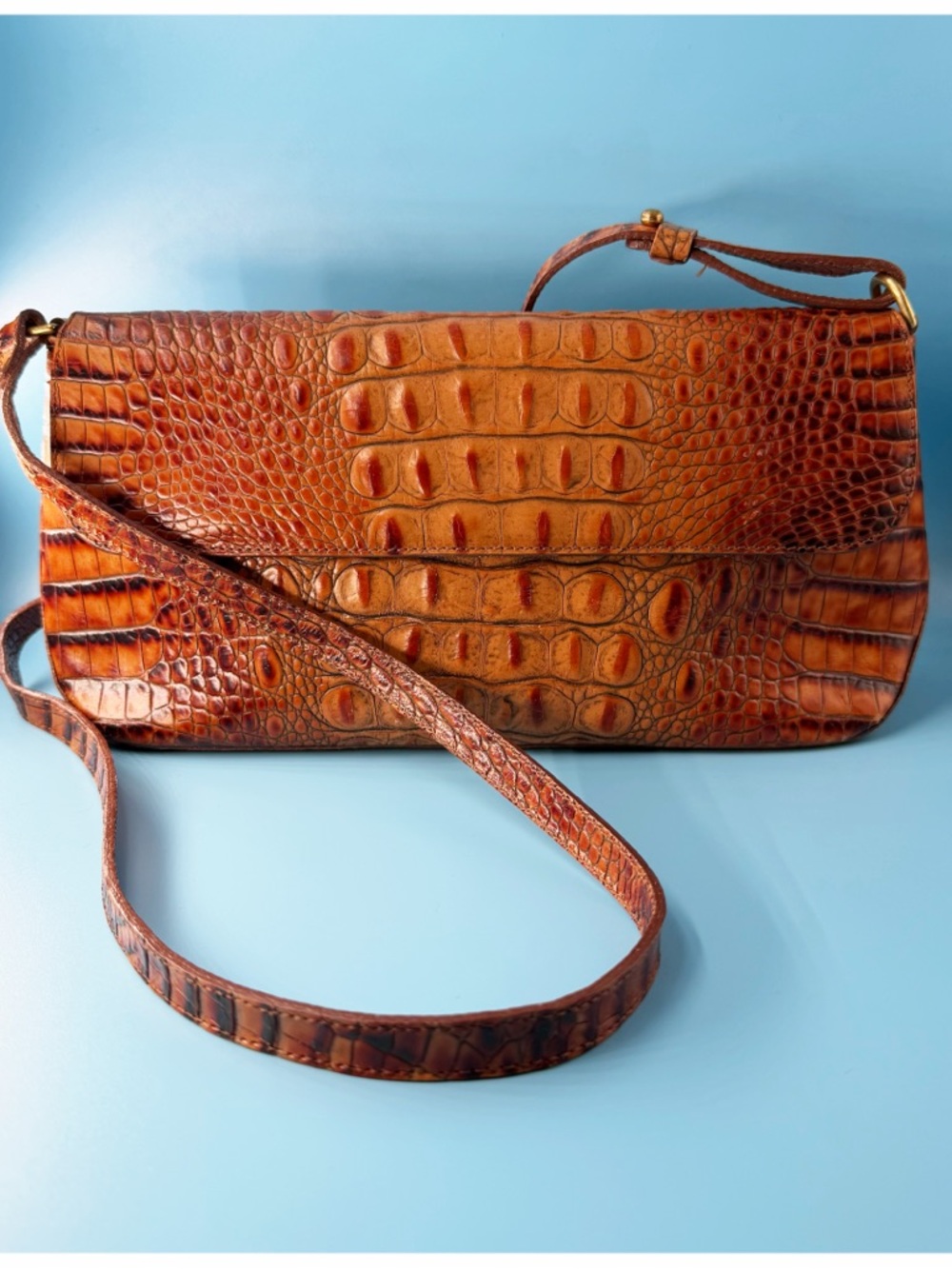 Brahmin Toasted Almond Collection Flap Crossbody Bag Leather Brown